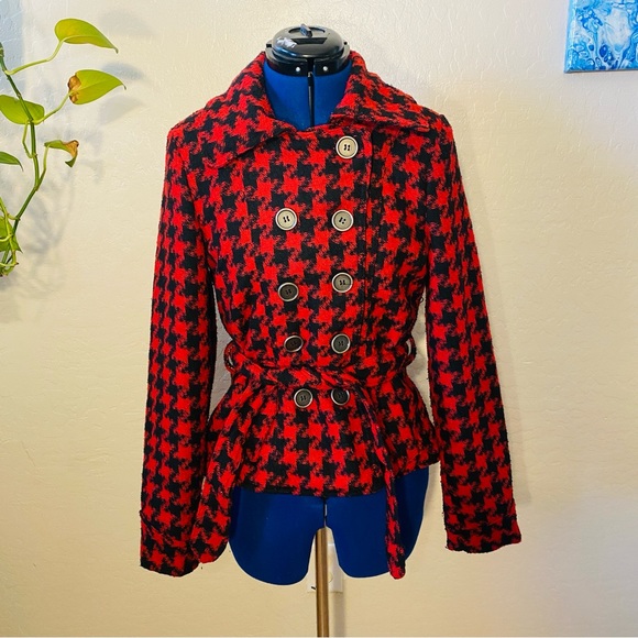Rue 21 Red Houndstooth Wool Coat - Picture 6 of 8